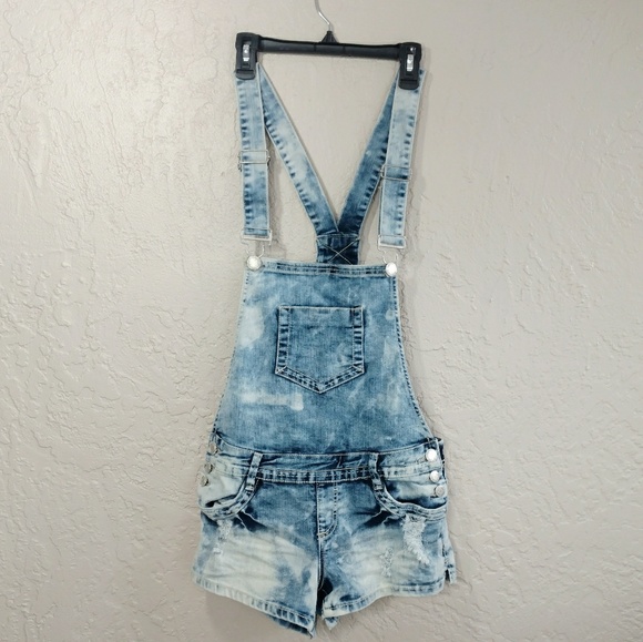 Almost Famous Pants - Almost Famous Distressed Acid Wash Overalls